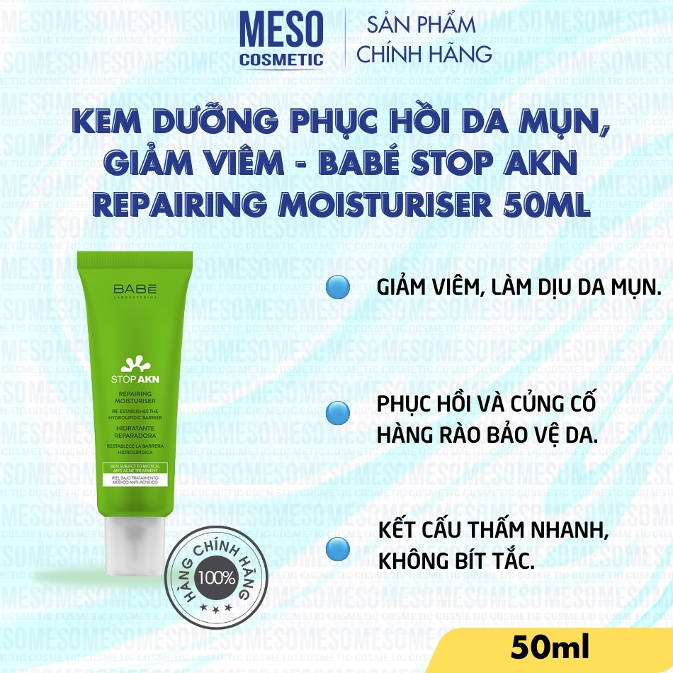 Kem dưỡng phục hồi cho da mụn - Stop AKN Repairing Moisturiser 50ml
